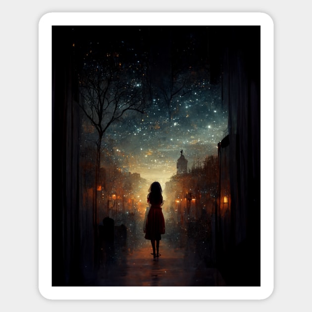 Girl Staring at the Stars - best selling Sticker by bayamba